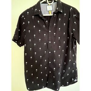 Denim Flower Ricky Singh Mens L Shirt Cotton Short Sleeve Palm Tree Resort Retro